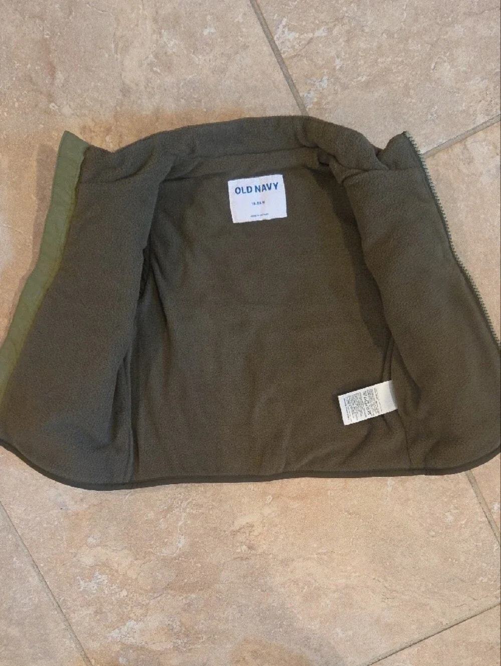 Old Navy Quilted Olive Green Vest with Dark Trim 18-24M
